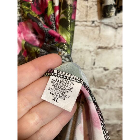 From The Heart Dress Womens XL Artsy Mixed Print Asymmetric Hem Flowy Glitter - Picture 15 of 16